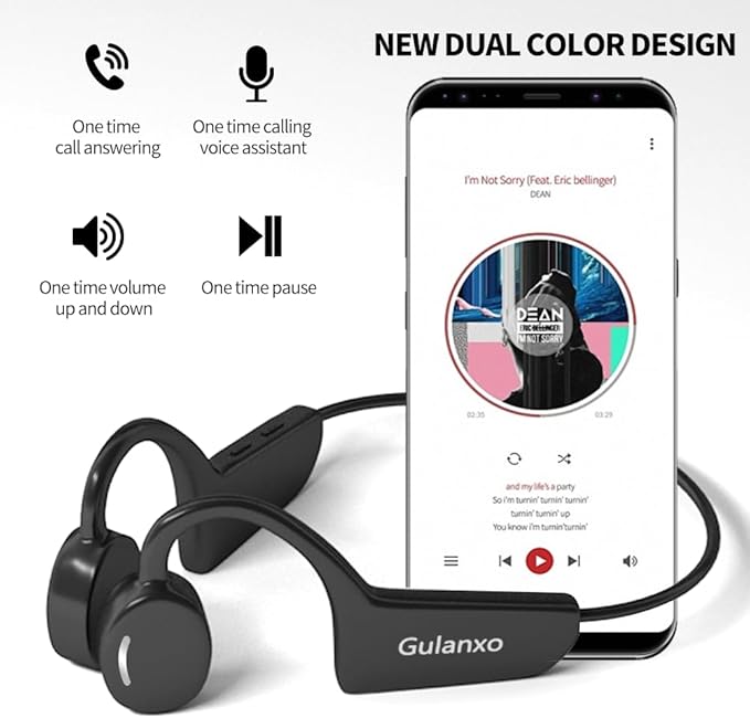 Open Ear Headphones, Open Wireless Earphones, 15HBluetooth Playback 5.3 Sports Earphones, Built-in Microphone, Suitable for Sports Running,Exercise (Deep Black)