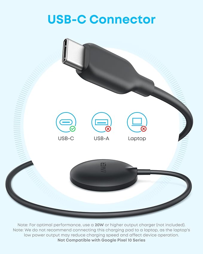 Anker Zolo Magnetic Wireless Charger, Qi2 Certified 15W MagSafe-Compatible Wireless Charging Pad, for iPhone 17/16/15/14/13/12 Series, AirPods, and More (Not for Pixel, Adapter Not Included)