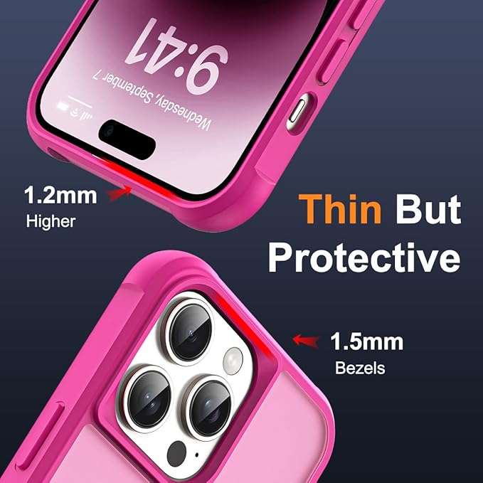 Compatible with iPhone 14 Pro Case with Invisible Magnetic O-Ring Stand Military-Grade Translucent Case for iPhone 14 Pro 6.1" [Compatible with Mag-Safe][Great Grip Feeling], Rose
