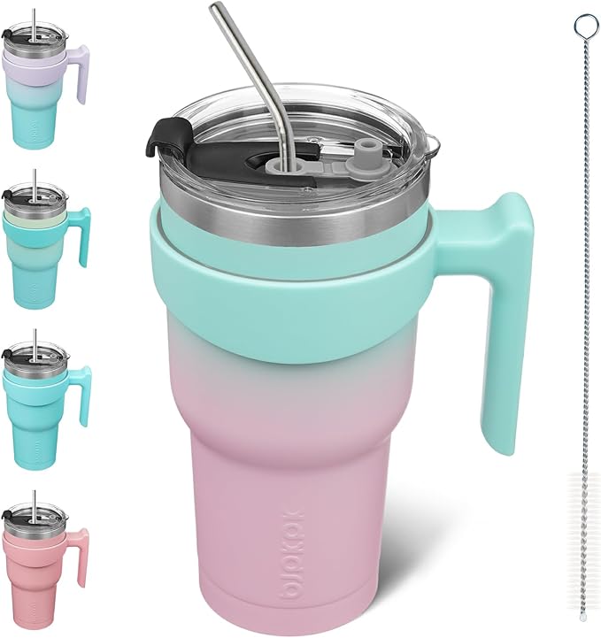 BJPKPK Tumbler With Handle 30oz Stainless Steel Insulated Tumbler With Lid And Straw For Ice Water Or Coffee,Bubble Gum