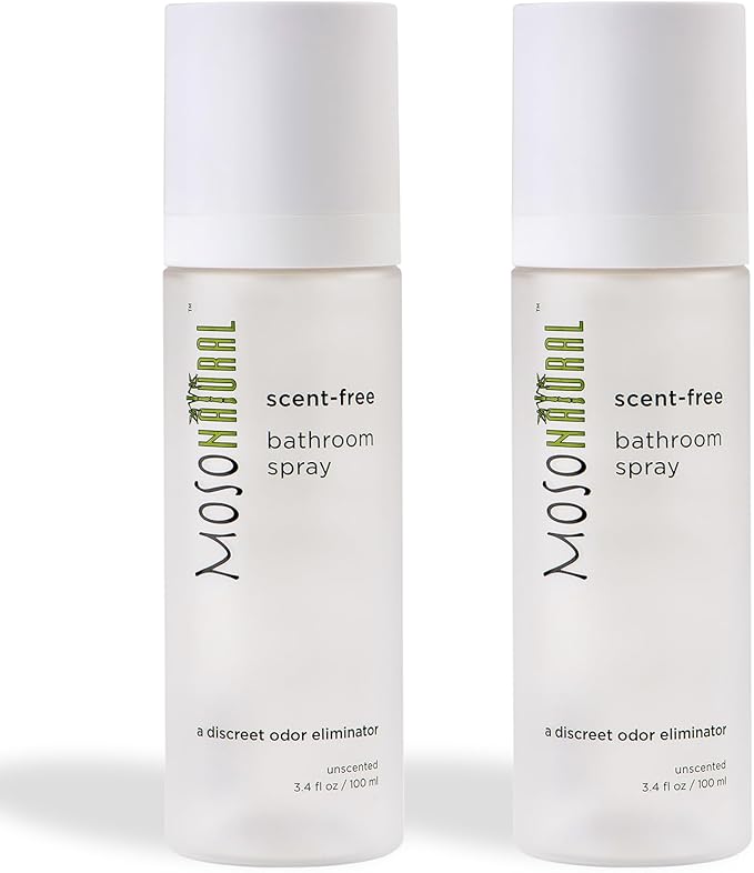 Moso Natural Scent-Free Bathroom Spray (2 Pack) A Discreet Odor Eliminator and Toilet Spray. Unscented. (3.4 oz Per Bottle)