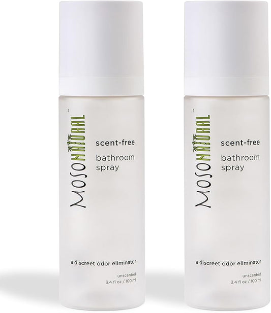 Moso Natural Scent-Free Bathroom Spray (2 Pack) A Discreet Odor Eliminator and Toilet Spray. Unscented. (3.4 oz Per Bottle)