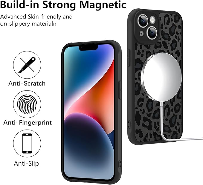 KANGHAR Case for iPhone 14 Plus Phone Case [Compatible with Magsafe] Leopard Printed Pattern Cute Cheetah Protective Magnetic Case for Girls Women Men 6.7"
