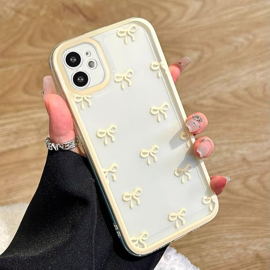 EYZUTAK Case for iPhone 11, Clear Cute Ribbon Bowknot Pattern Aesthetic Transparent Phone Case Raised Camera Protection Stylish Slim Soft Durable TPU Protective Cover for Women Girls - Yellow