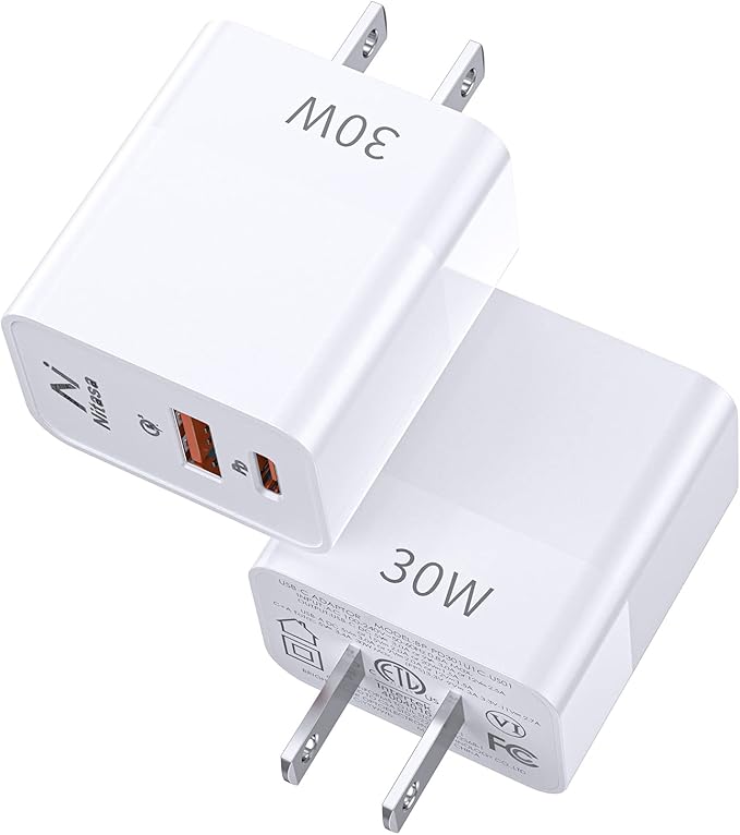 2 Pack USB C Charger,NITASA 30W 2 Port PD Fast Charger Adapter Block for iPhone 15/16 Pro/17 Pro Max/iPad, Super Fast Charger Block(25W) Type C for Samsung S25/S24, Pixel 8 8A 9 10 Pro