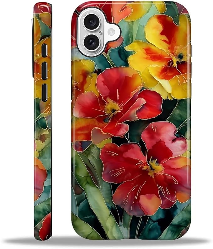 Case for iPhone 16 Case,Vintage Floral Girly Design - Hybrid Dual Protection Silicone + Hard PC Shockproof Full Body Cover Slim Anti-Scratch Protective Case for Men Women