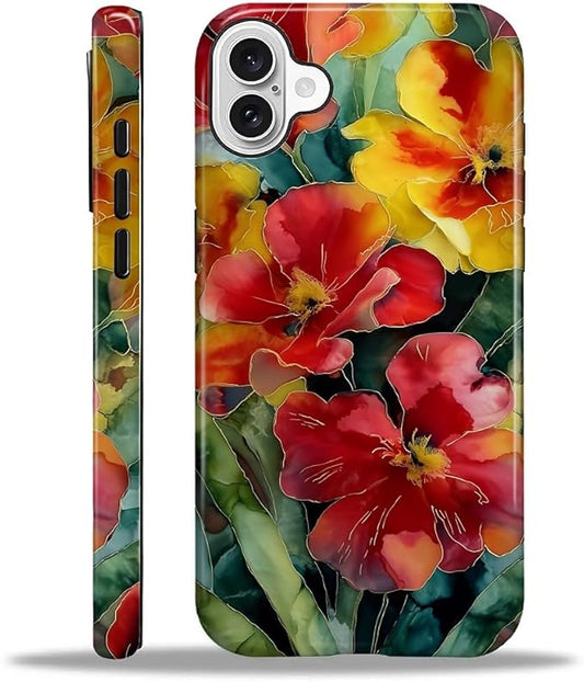 Case for iPhone 16 Case,Vintage Floral Girly Design - Hybrid Dual Protection Silicone + Hard PC Shockproof Full Body Cover Slim Anti-Scratch Protective Case for Men Women