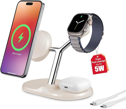 3-in-1 Wireless Charging Station for Apple Devices - Fast Charging Station for iPhone and Watch, Stable Charger Stand for iPhone 12-15 & iPhone 16 & iWatch & AirPods, Adapter Not Included