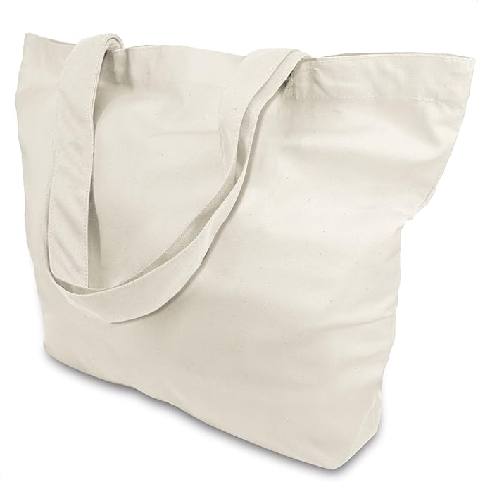 TOPDesign 12-Pack Super Strong Large 12oz Cotton Canvas Tote Bags, Reusable Grocery Shopping Cloth Bags, Fashionable Two-Tone Totes for Crafts, DIY Your Creative Designs