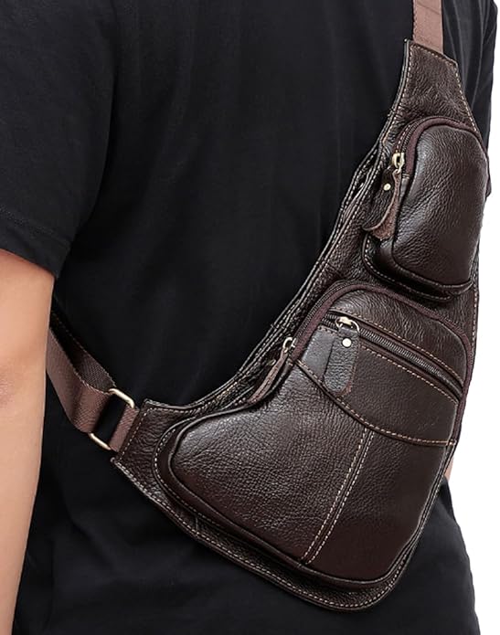 KPYWZER Vintage Leather Sling Bag Backpack for Men Crossbody Shoulder Chest DayPack Backpacks