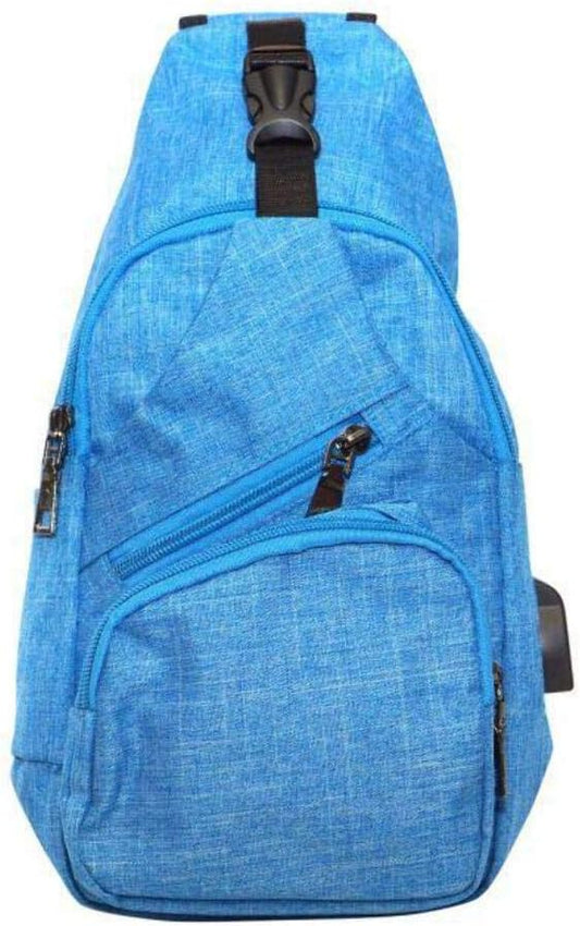 Anti-Theft Daypack Crossbody Sling Backpack, USB Charging Connector Port, Lightweight Day Pack for Travel, Hiking, Everyday, Large, Light Blue