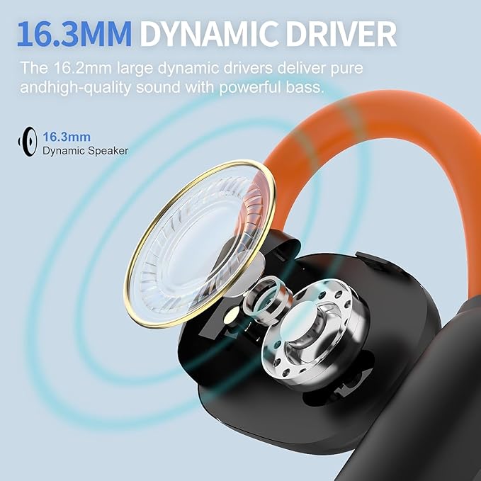 True Open Ear Earbuds Wireless Headphones with Enhanced Sound,Secure Fit, Lightweight Design, IPX4 Waterproof, DNC Mics, Bluetooth 5.4, Punchy Bass, Ideal Earphone for Running, Gym, Workouts