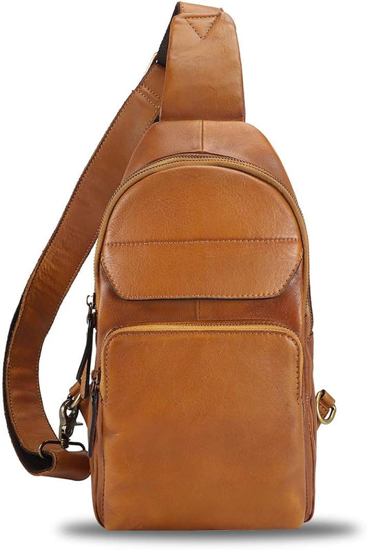 Genuine Leather Sling Bag for Man and Women Crossbody Purse Handmade Retro Shoulder Backpack Vintage Chest Bags