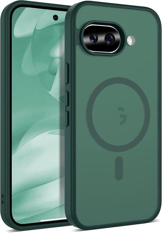 Compatible with Google Pixel 9A Case with Magnetic [Compatible with Mag-Safe][Military Grade Drop Protection] Slim Translucent Matte Phone Case with Anti-Fingerprint Tech, Green