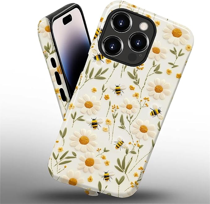 Case for iPhone 14 Pro Max Case,Bees Sunflowers Design - Hybrid Dual Protection Silicone + Hard PC Shockproof Full Body Cover Slim Anti-Scratch Protective Case for Men Women