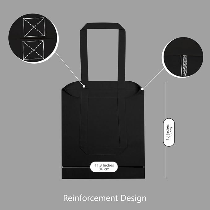 TOPDesign 10-Pack Economical 11.8"x13" Black Cotton Tote Bag, 5oz Lightweight Fabric, Small Reusable Grocery Shopping Cloth Bags, DIY Your Creative Designs