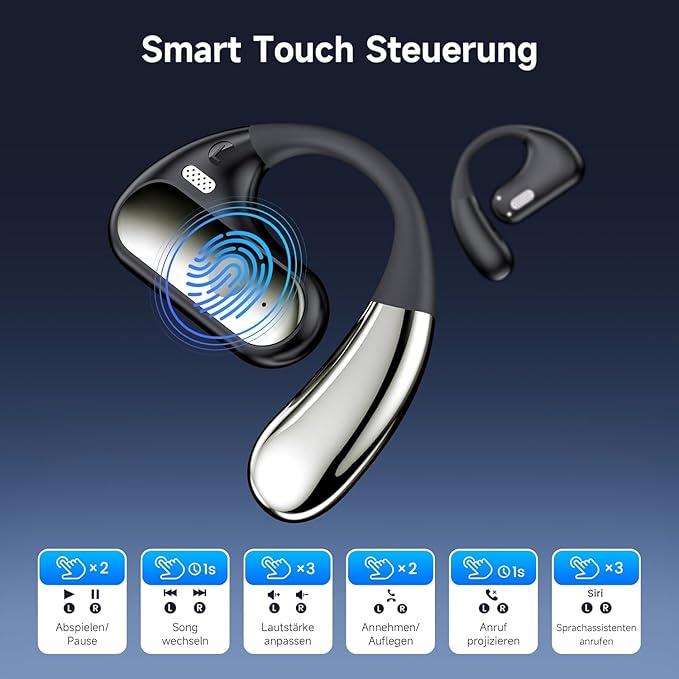 Open Ear Headphones Wireless Bluetooth 5.3 Earphones for Snug Fit, Ergonomic Ear Hook, Clear Calls, Wireless Earbuds, Digital Display Charging Case 40H Playtime Black