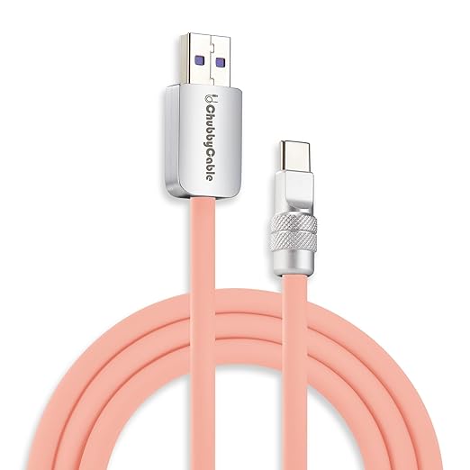 chubbycable Chubby 2.0 Fast Charging Cable Durable Soft Silicone USB C Cable 120W Extra Thick Charger Cord Compatible with iPhone 16/15 Series iPad, Pink, USB-A to Type-C, 8.2FT