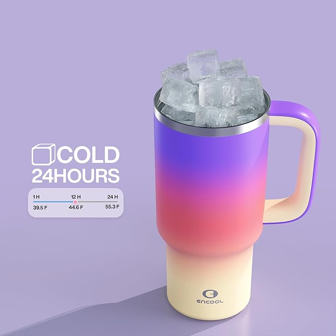 32 oz Tumbler with Handle and Straw: Stainless Steel Insulated Tumbler Keeps Cold for 24 Hours, Leakproof Travel Cup Fits in Cup Holder and BPA-Free, Peach Dream