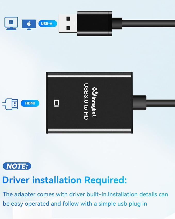 USB to HDMI Adapter,Usb3.0 to Hdmi,HDMI to USBA for Monitor,usba to HD for MacBook hdmi Adapter,Compatible with Windows 10/11 and Mac os