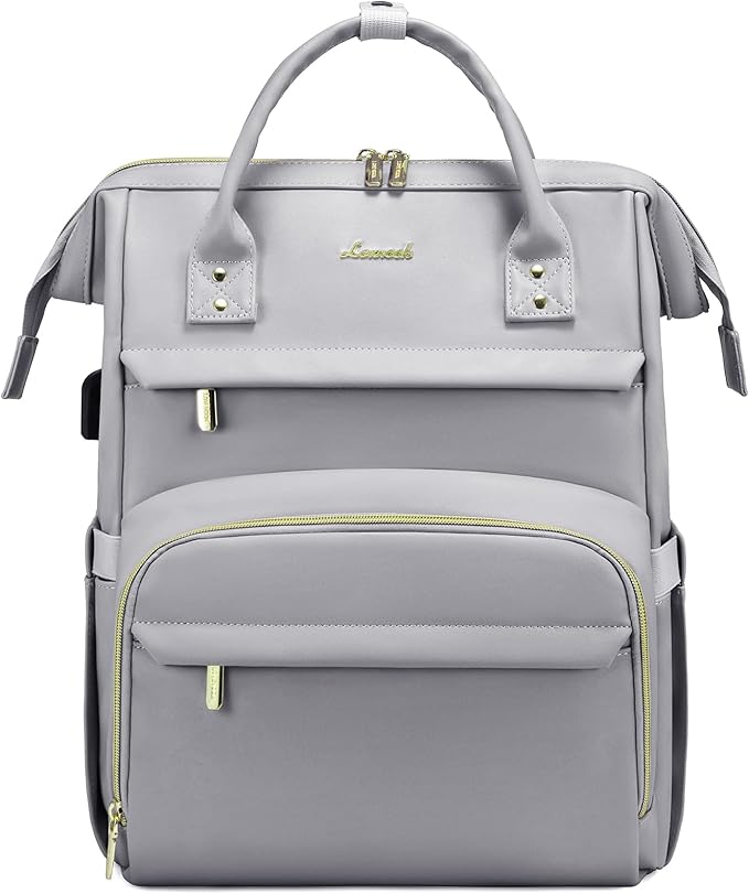LOVEVOOK Leather Laptop Backpack for Women 15.6 inch,Travel Backpack Purse Nurse Teacher Backpack Computer Laptop Bag,Professional College Business Work Carry On Backpack with USB Port,Elephant Grey