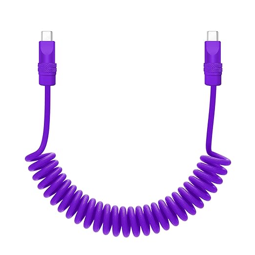 chubbycable Curly Chubby Retractable Fast Charging Cable 120W Coiled Charger Cord for Car Durable USB C Cable Compatible with iPhone 16/15 Series, Purple+Purple, Type-C to Type-C, 1.3FT-2.3FT