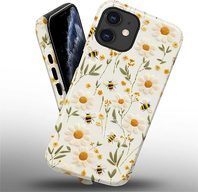Case for iPhone 11 Case,Bees Sunflowers Design - Hybrid Dual Protection Silicone + Hard PC Shockproof Full Body Cover Slim Anti-Scratch Protective Case for Men Women