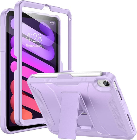 Soke Case for iPad Mini 7 (A17 Pro) 2024/ Mini 6 2021 8.3 Inch,with Built-in Screen Protector and Kickstand, Rugged Full-Body Protective Cover for Apple iPad Mini 7th/6th Generation - Violet