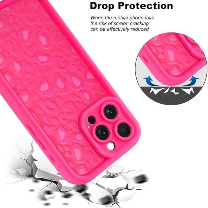 KANGHAR Case for iPhone 15 Pro Max Leopard Printed Pattern Cute Cheetah Phone Case Soft TPU Shockproof Protective Cover for iPhone 15 Pro Max 6.7 Inch Hot Pink