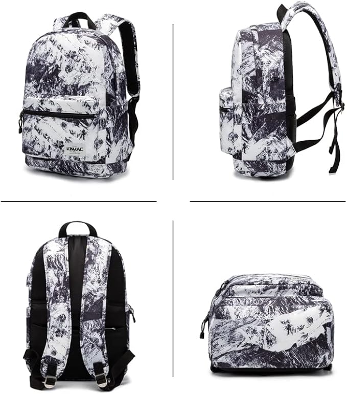 Kinmac Water Resistant Laptop Backpack with USB Charging Port for Laptop Up to 15.6 Inch (Snow Mountain)