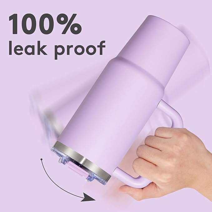 30 oz Tumbler with Handle, Tumbler with Lid and Straw, Double Wall Vacuum Insulated Travel Mug Stainless Steel Tumbler for Hot and Cold, Cupholder Friendly (Purple)