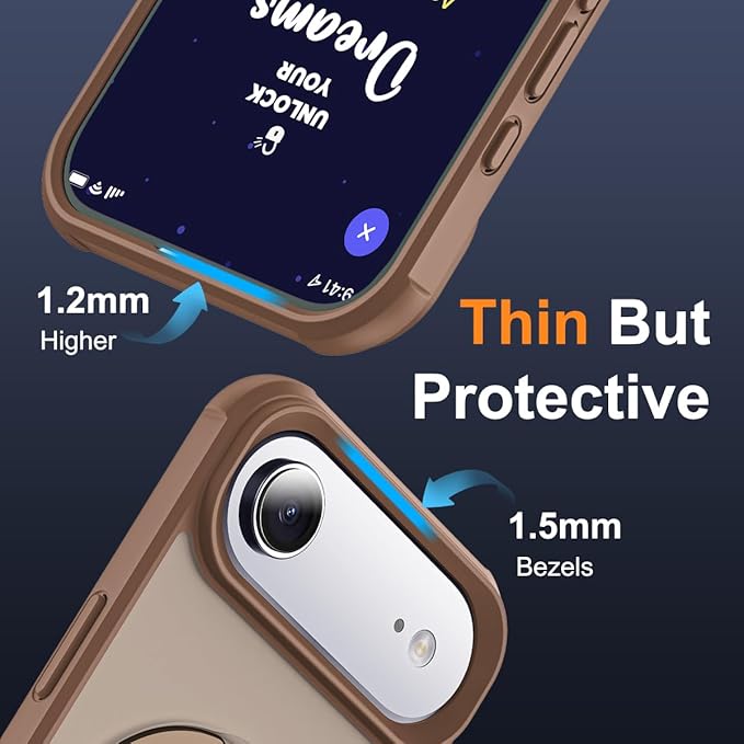 Compatible with iPhone 17 Air Case with Invisible Magnetic O-Ring Stand Military-Grade Translucent Phone Case for iPhone 17 Air 6.5" [Compatible with Mag-Safe][Great Grip Feeling],Desert Brown