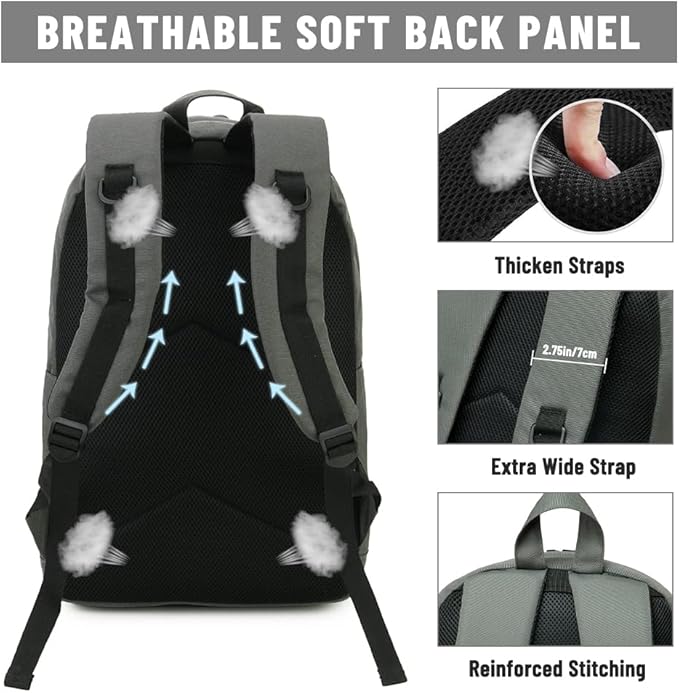 VASCHY Backpack for Men Women, Water-Resistant School Backpack Bookbag Schoolbag Casual Daypack Work Gray