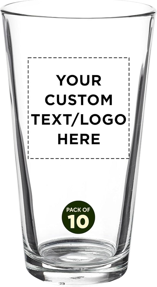 Custom Casale Pint Glass 16 oz. Set of 10, Personalized Bulk Pack - Beer Glasses, Heavy Duty Drinkware - Clear