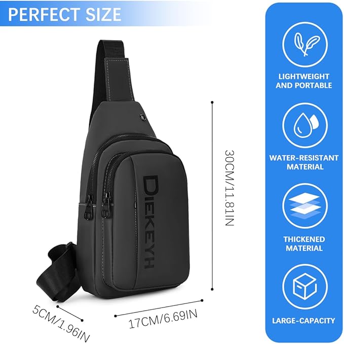 Sylphide Crossbody Sling Bag for Men Women, Casual Shoulder Backpack, Chest Daypack Satchel for Hiking Travel Running (Small, Black)