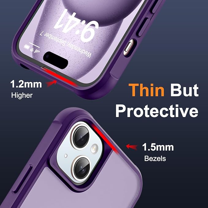 Compatible with iPhone 15 Plus Case with Invisible Magnetic O-Ring Stand Military-Grade Translucent Case for iPhone 15 Plus 6.7" [Compatible with Mag-Safe][Great Grip Feeling], Purple