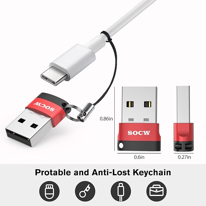 USB C Female to USB Male Adapter 2.0 (red, 4 Pack)