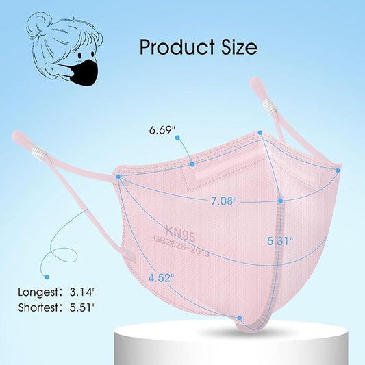 Kids KN95 Adjustable Masks 40 Pack, Individually Wrapped Disposable Respirator with Adjustable Ear Loops, Multicolor