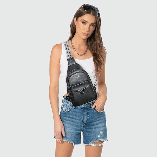 7L Sling Bag for Women Men Crossbody Belt Bag Small Travel Sling Backpack Anti Theft Chest Daypack Purse Faux Leather