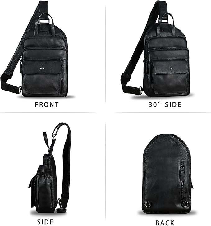 Genuine Leather Sling Bag for Men and Women Vintage Real Leather Fashion Sling Backpack Shoulder Crossbody Chest Purse