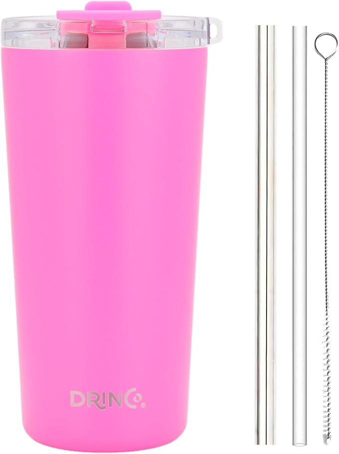 Drinco - 20 oz Stainless Steel Tumbler | Double Walled Vacuum Insulated Mug With Lid, 2 Straws, For Hot & Cold Drinks (20oz Island Pink, 20oz)