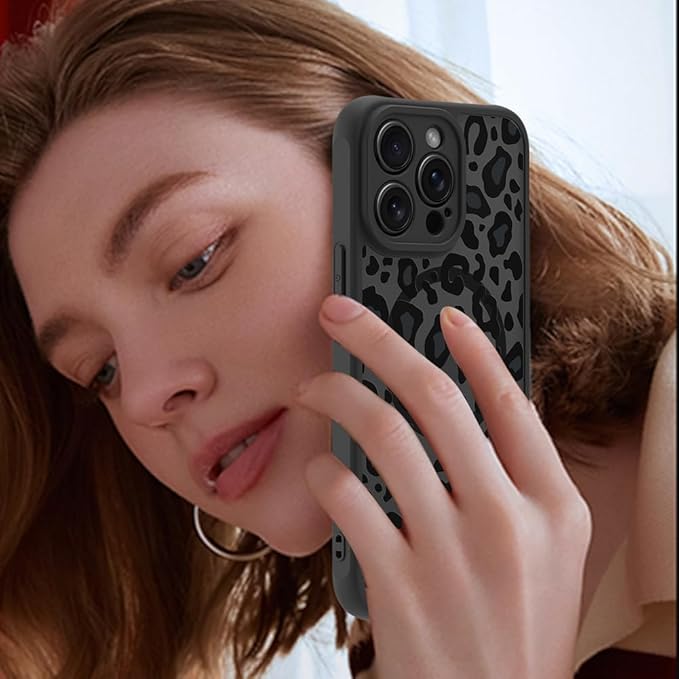 KANGHAR Case for iPhone 15 Pro Max Phone Case [Compatible with Magsafe] Leopard Printed Pattern Cute Cheetah Protective Magnetic Case for Girls Women Men 6.7"