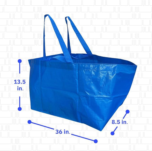 DURASACK Haul-It-All Extra-Large Reusable Shopping Bag – Heavy Duty Open-Top Tote with Handles, 18-Gallon Capacity, Blue, Pack of 4