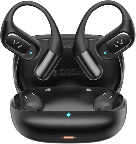 iWALK Open-Ear Headphones, True Wireless Headphones Bluetooth 5.4 Light Earbuds, Ultra Comfort Earhooks, 35H Playtimes, Clear Calls, Air Conduction Stereo Sound with 15mm Drivers for Workouts (Black)