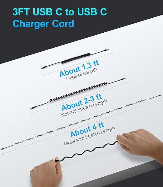 USB C Cable 3A Fast Charging 5FT Coiled USBC to USBC Charger Cable for Car, Short USB Type C Cord for iPhone 17/16/15/Pro/Plus/Pro Max/Samsung Galaxy S23, Compatible All Type C Devices-2Pack