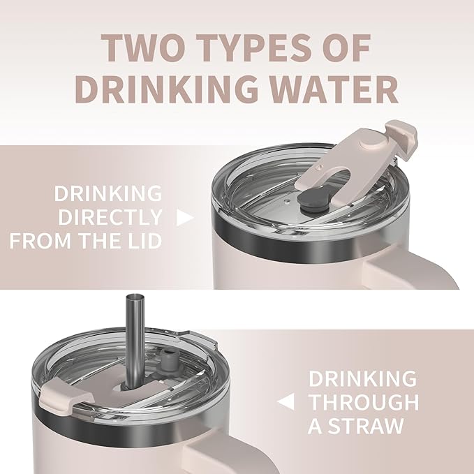 30 oz Tumbler with Handle,Tumbler with Lid and Straw,Double Wall Insulated Cup Stainless Steel Travel Mug(Cold for 34 Hours),Water Bottle for Iced Tea,Coffee,Cold Beverages(Ivory Beige)