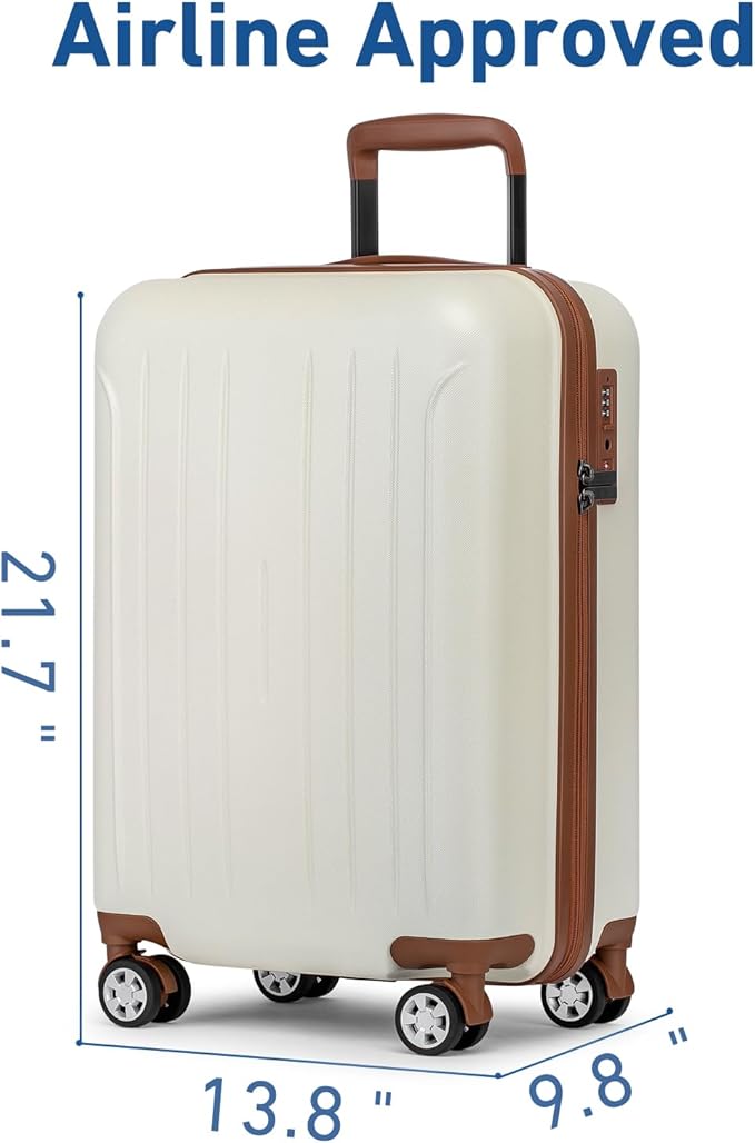 KYME Suitcase Hardshell With Double Spinner Wheels, PC+ABS TSA Lock Travel Luggage (Beige, 20" Carry On)