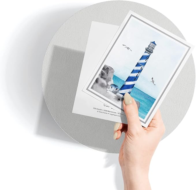 Twigs Paper - 12 Nautical Lighthouse Note Cards - Greeting Cards for All Occasions - 3 Different Design Pack With Envelopes - Personalized Thank You Cards - Made in USA (5.5 x 4.25 inches,Set of 12)