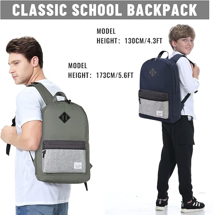 VASCHY Backpack for Men Women, Water-Resistant School Backpack Bookbag Schoolbag Casual Daypack Work Gray