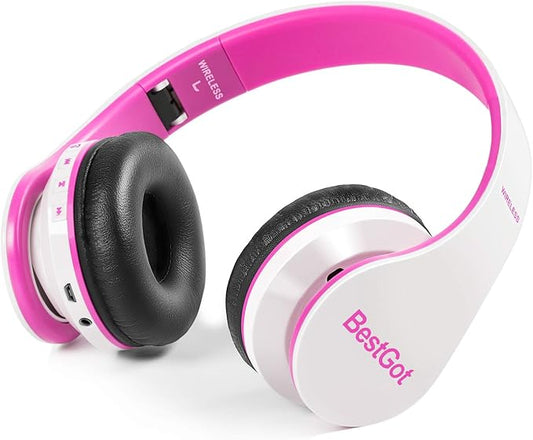 Kids Headphones Bluetooth, BT6002 Wireless Headphones for Kids Child Volume Limited 85/110dB for School Foldable Headset for 60 Hours PC/Phone/Tablets/TV (White/Pink)
